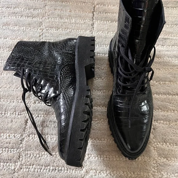 Freda Salvador Emi Embossed Leather Combat Boots - Picture 2 of 5